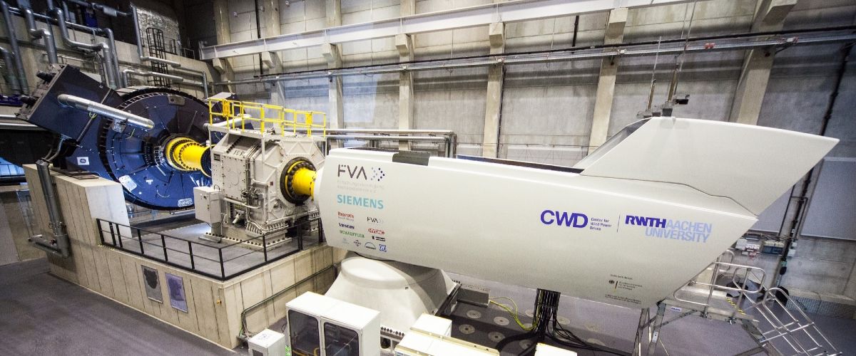 Die FVA-Gondel im Center for Wind Power Drives (CWD) der RWTH Aachen ist mit ihren 300 eingebauten Sensoren bei einer Vielzahl von Forschungsprojekten im Einsatz.