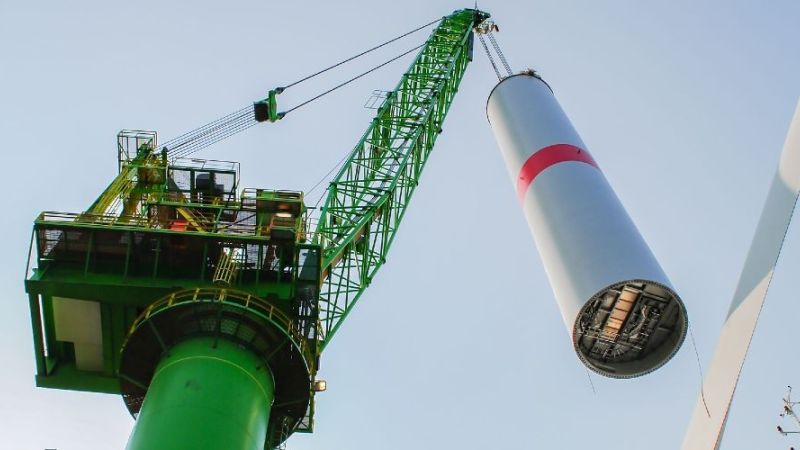 Dismantling a wind turbine at sea.