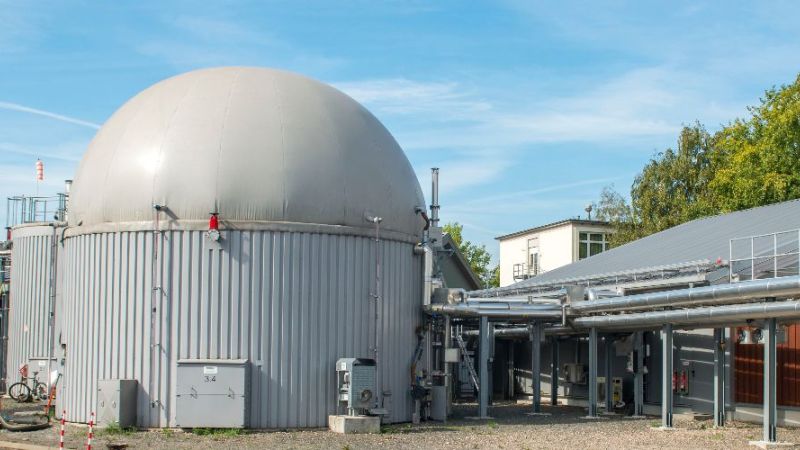 The conversion of biogas into electricity offers a way to compensate for fluctuations in the supply of wind and solar power through adapted production. Research biogas plant of the German Biomass Research Centre.