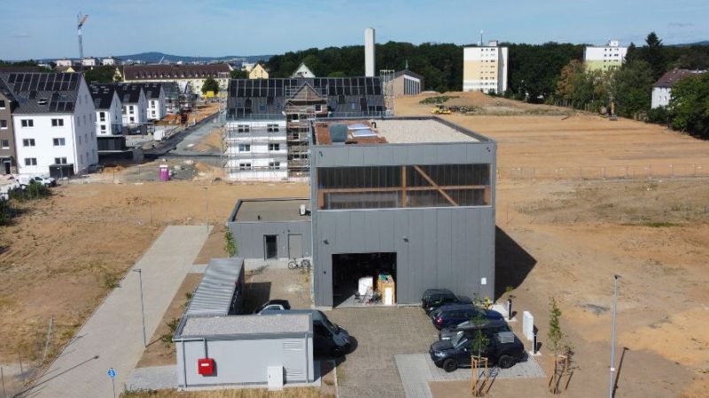 Luftbild des FlexQuartiers mit Blick auf die Energiezentrale (Oktober 2023)