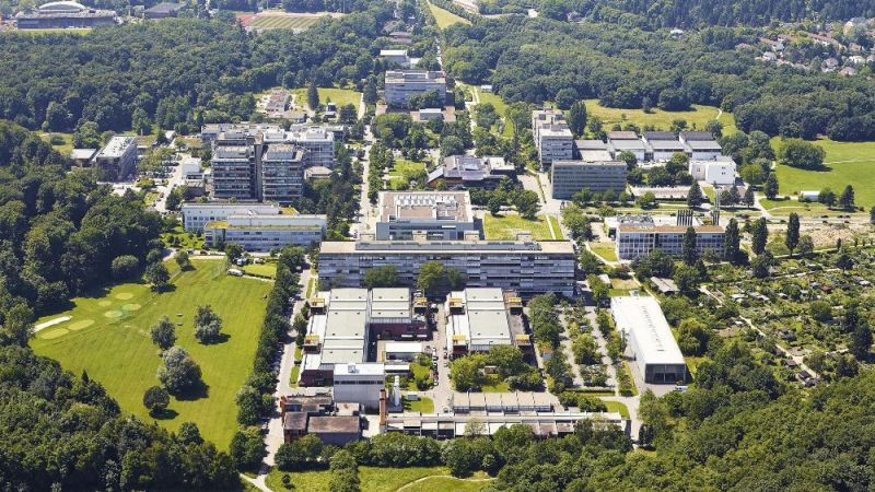 The Lichtwiese campus of the TU Darmstadt in the south of the city in an aerial photograph