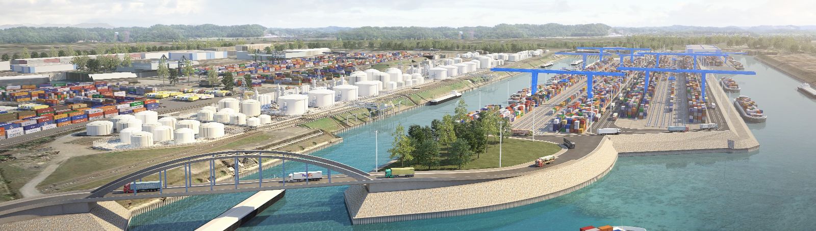 Visualisierung des geplanten Containerterminals im Duisburger Binnenhafen