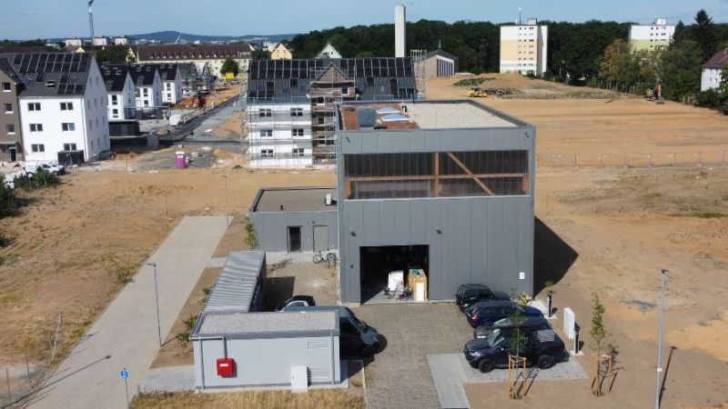 Luftbild des FlexQuartiers mit Blick auf die Energiezentrale (Oktober 2023)