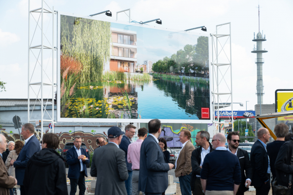 Simulation des zukünftigen Seestadt-Quartiers auf dem Richtfest im Reallabor der Energiewende TransUrban.NRW.