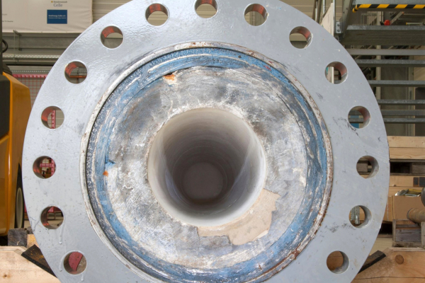 View into the borehole after the first drilling test.