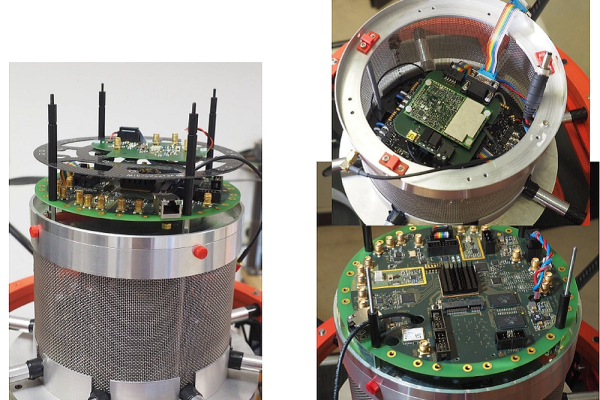 Measurement electronics with HF front-end, precision navigation as well as the FPGA-based digitisation and memory card in a shielded housing.